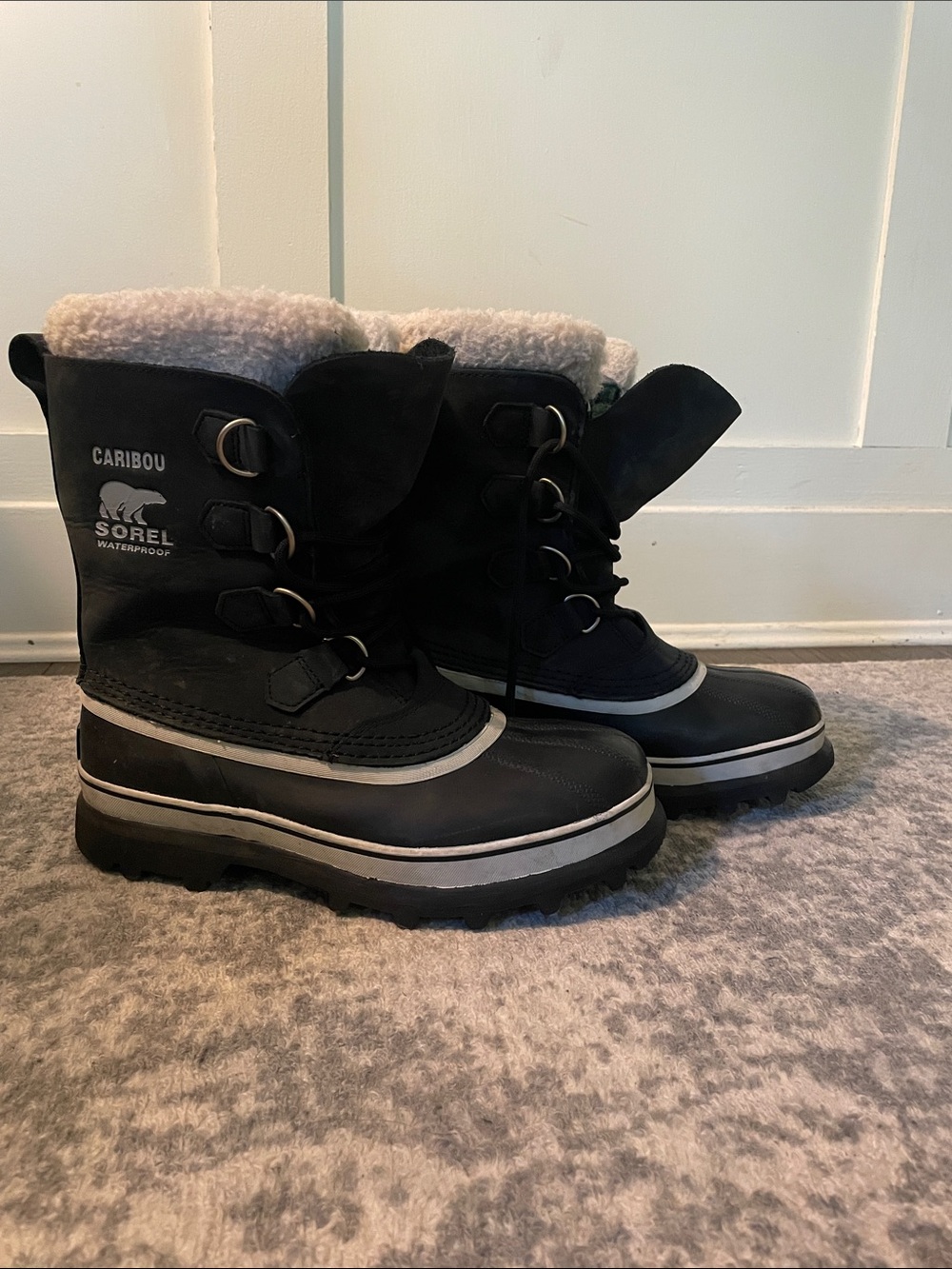 Sorel Black Caribou Insulated Shearling-Trim Winter Boots